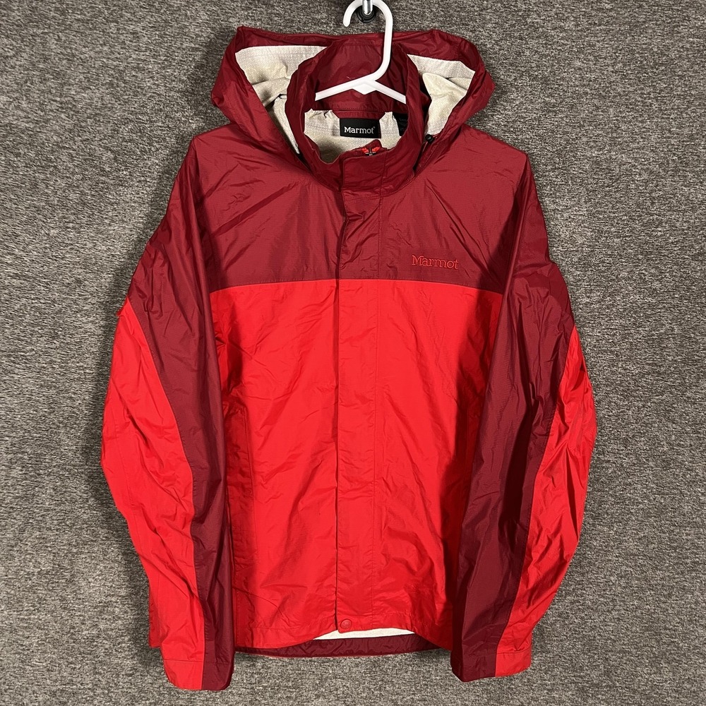 Marmot Jacket Mens Small Red Hooded Windbreaker‎ Lightweight Water Resistant